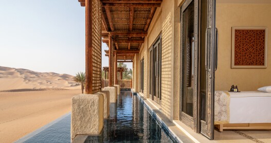 The Qasr Al Sarab Desert Resort by Anantara is filled with materials inspired by traditional regional textiles.