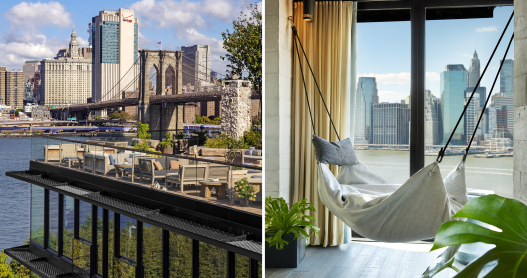 Manhattan views from the rooftop and guest rooms at the 1 Hotel Brooklyn Bridge