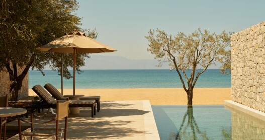 Beach Pavilion accommodations at Amanzoe in Greece feature a private pool.