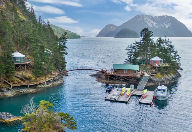 Orca Island Cabins is composed of eight waterfront tents.